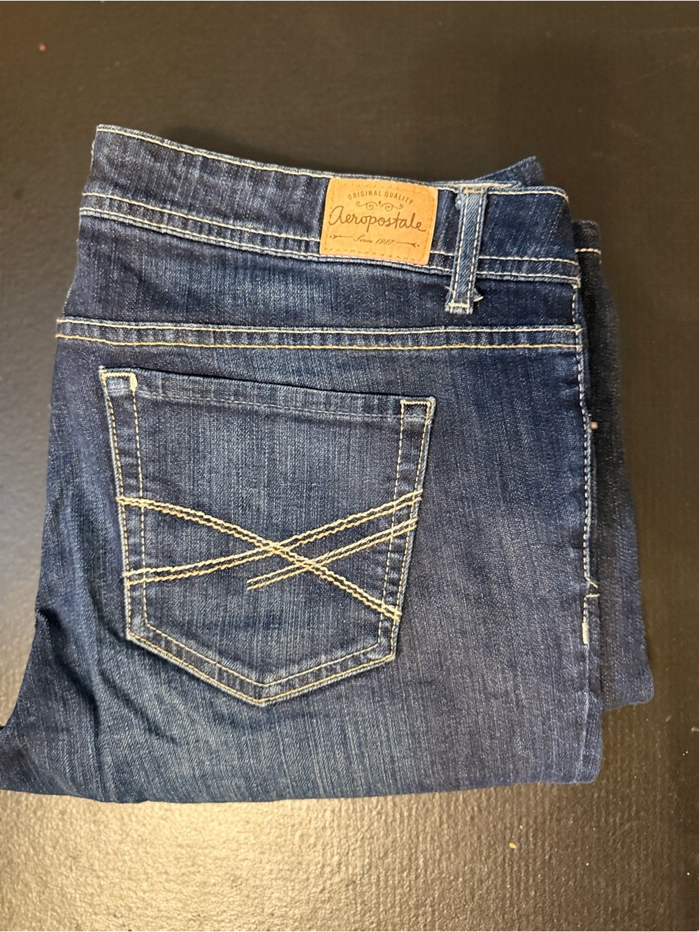 Aeropostale Women's Dark Indigo Boot Cut Jeans with Contrast Stitching